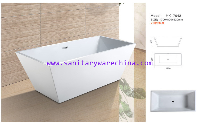 Modern Bathtub,Acrylic bathtub white color,Bathtub, seamless Bathtub. HK-7042 Size:170X80X62CM